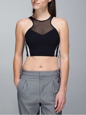 Lululemon Get It On Front Racer Bra Crop Top Women’s 6 Black Steep Striped Print